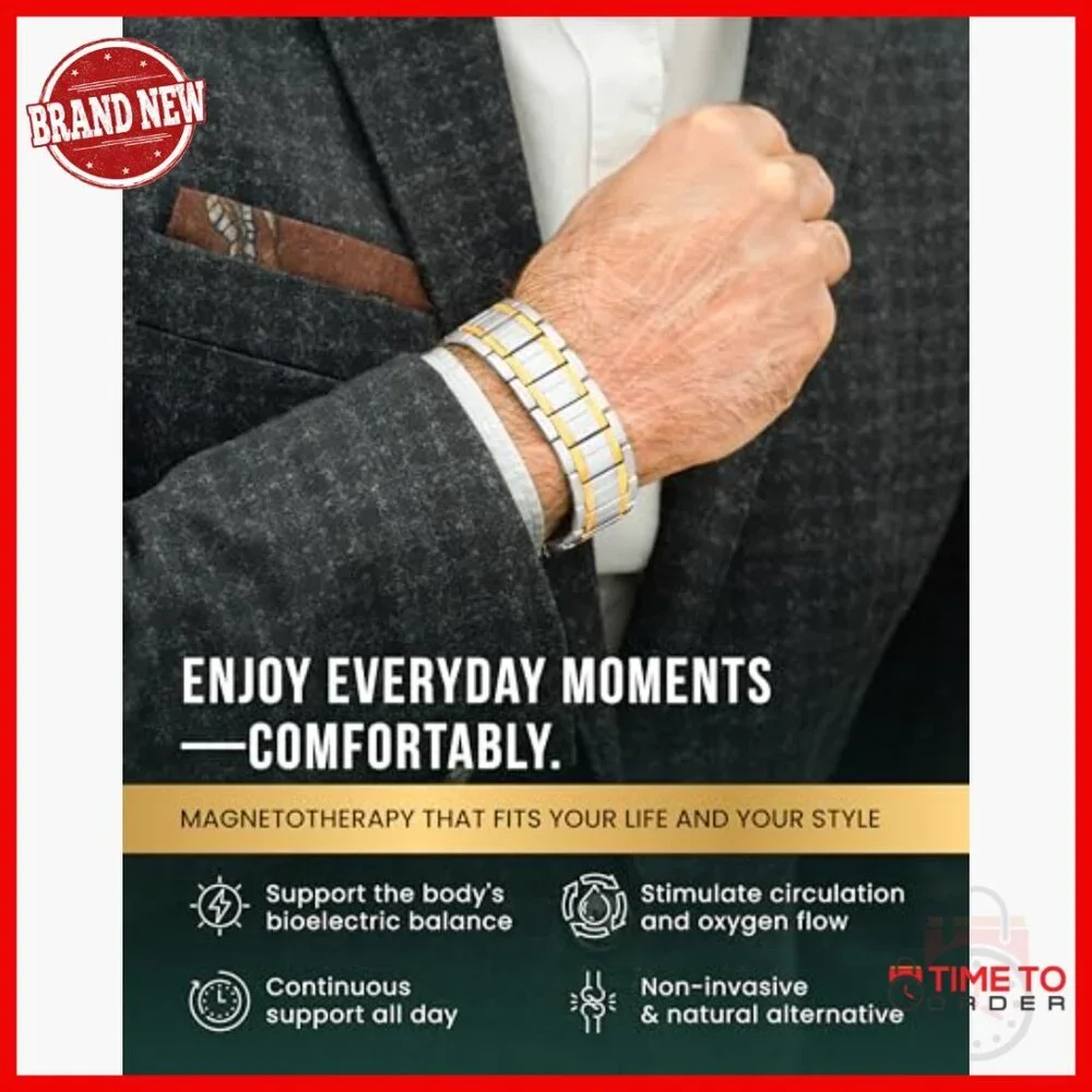 Adjustable Titanium Magnetic Bracelet with Fold-Over Clasp for Men